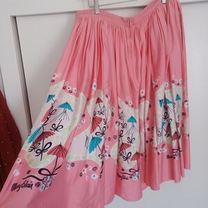 Mary Blair Umbrella Print Pinup Couture Skirt Pink XL GUC